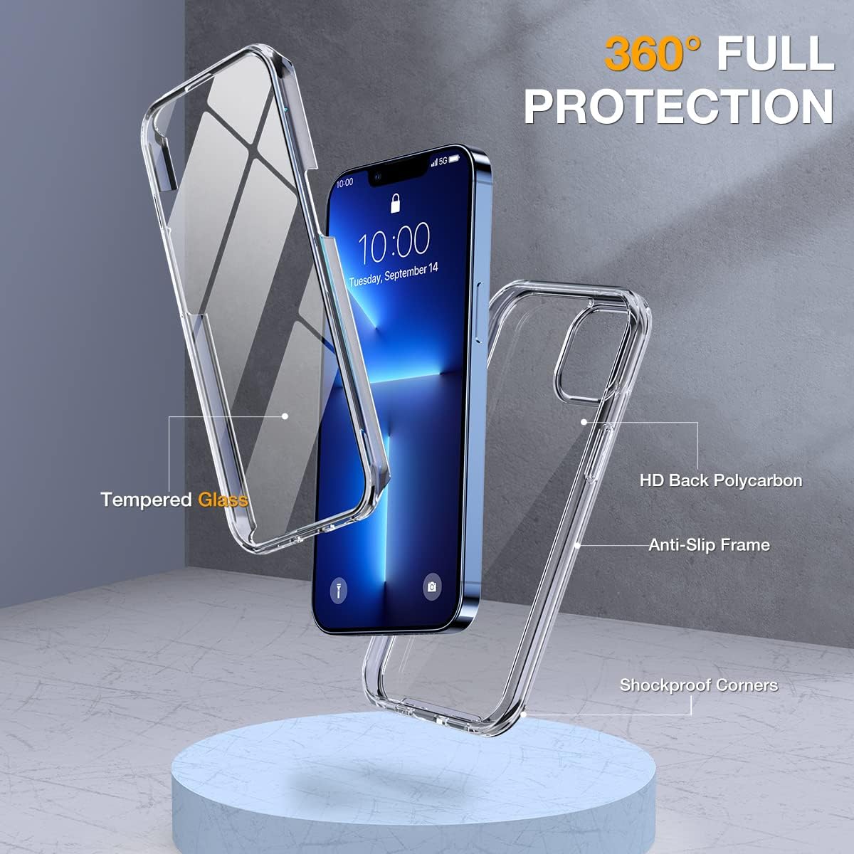 Miracase Glass iPhone 13 Pro Case 6.1 inch, 2023 Upgrade Full-Body Clear Bumper Case with Built-in 9H Tempered Glass Screen Protector for iPhone 13 Pro,Clear