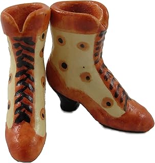 Melody Jane Dollhouse Tan & Beige Victorian Boots Ladies Shoes Miniature Bedroom Accessory
