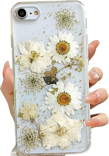 Miniatura 39 de Funda transparente para iPhone 16 Pro Max con diseño de flores reales presionadas, patrón floral rosa brillante y lindo, funda protectora de TPU