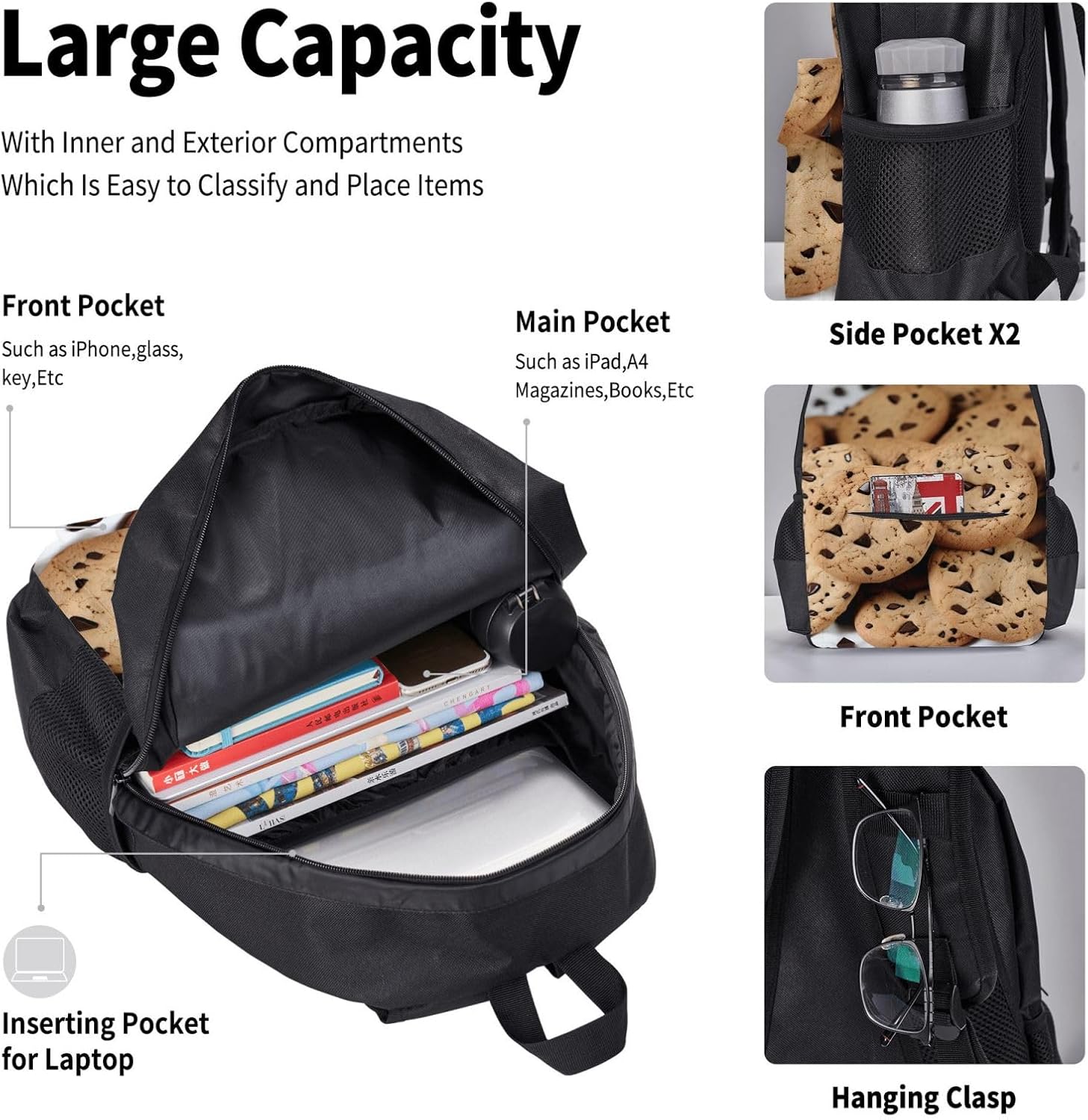 3 in1 Travel Laptop Backpack with Lunch Bag and Pencil Case Casual Daypack image 5