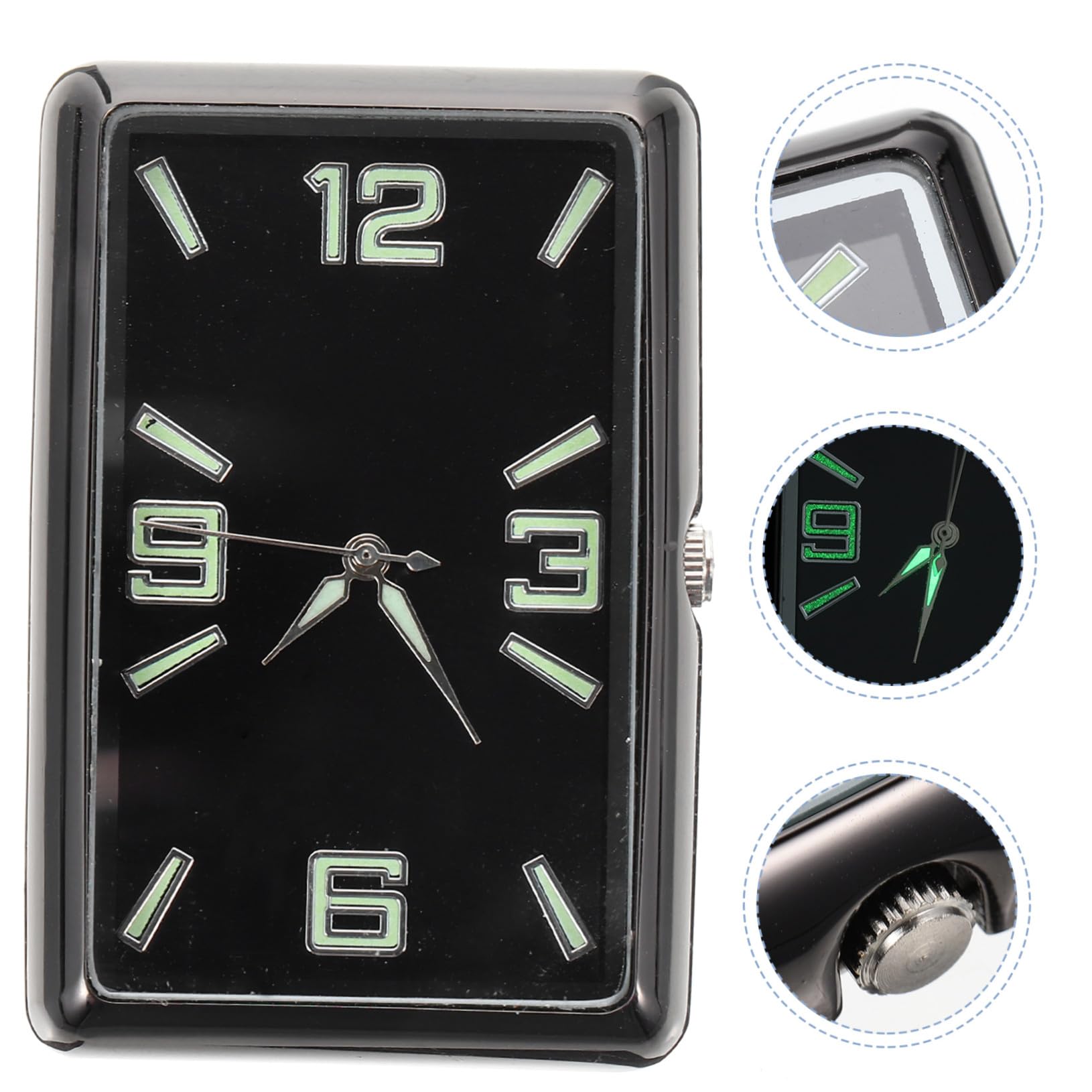 Reloj Pequeño Adhesivo Cuadrado para Salpicadero del Coche Negro