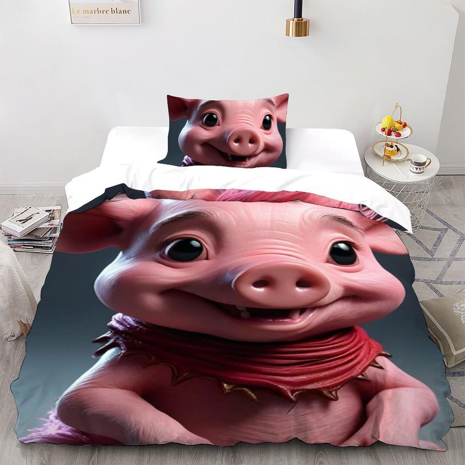 Housse de couette single 135x200cm rose pour décorer une chambre de fille avec un motif animal 3D