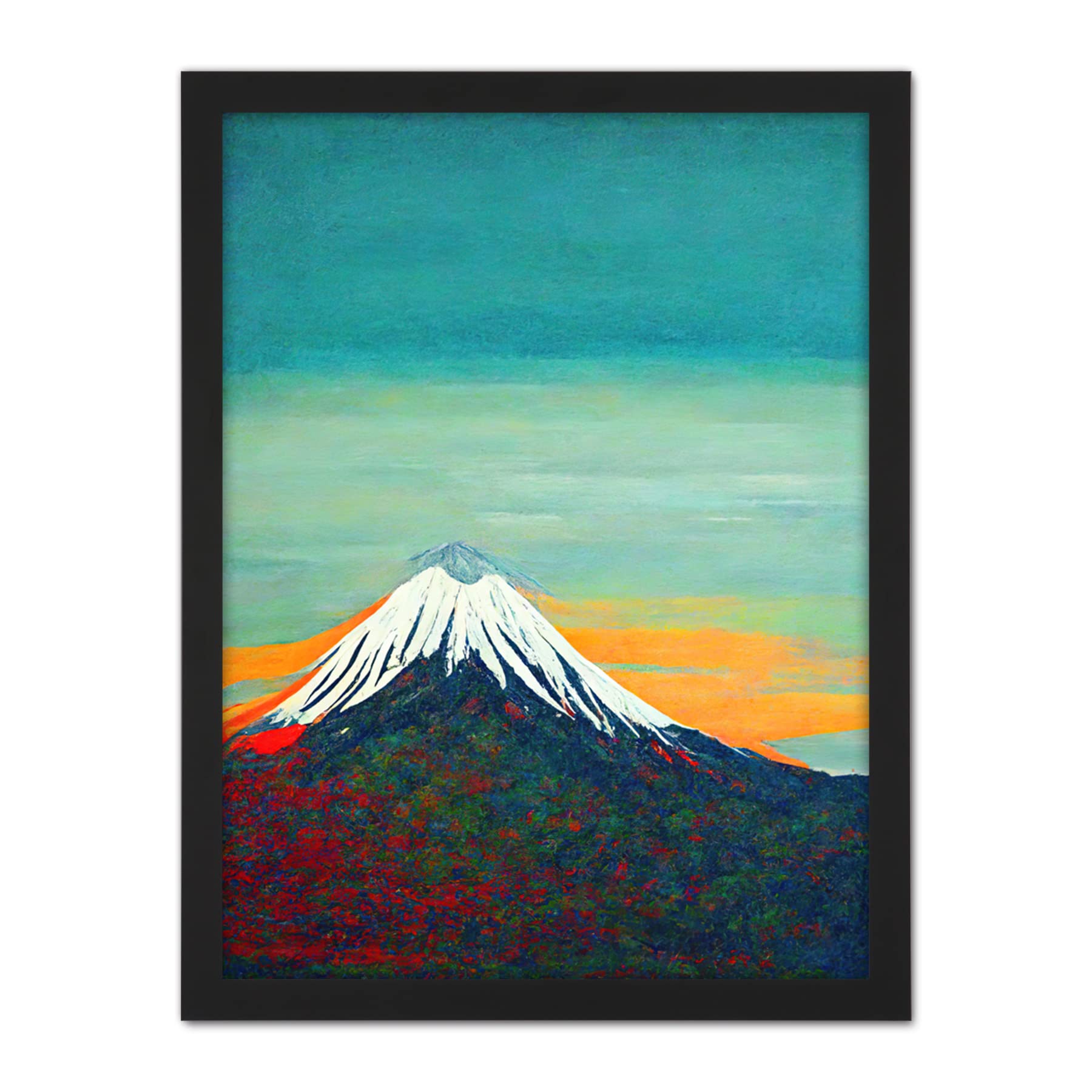 Doppelganger33 LTD Mount Fuji Volcano Peak At Sunrise Artwork Framed Wall Art Print 18X24 Inch