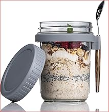 2Pcs Oats Containers With Lids And Spoons 350 Ml Glass Mason Jars For Overnight Oats Leak Proof Oatmeal Container Great For Cereal Fruit Vegetable Milk Salad Yogurt (Pack of 1)