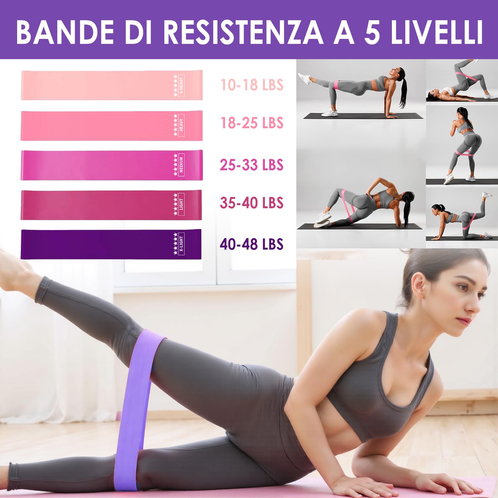 SCANTEE Set di anelli da pilates per fitness, 13 pezzi, viola, plastica, 35 x 35 cm, con anello per allenamento e sport, ragazza