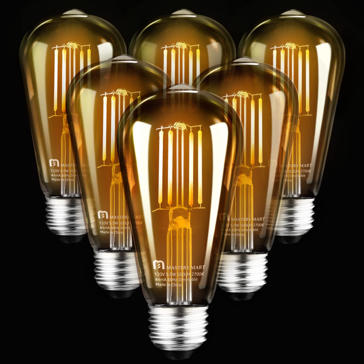 MASTERY MART Dimmable Vintage E26 LED Light Bulb 2200K Warm White 5 5W 60W Equivalent Glass ST19 Antique