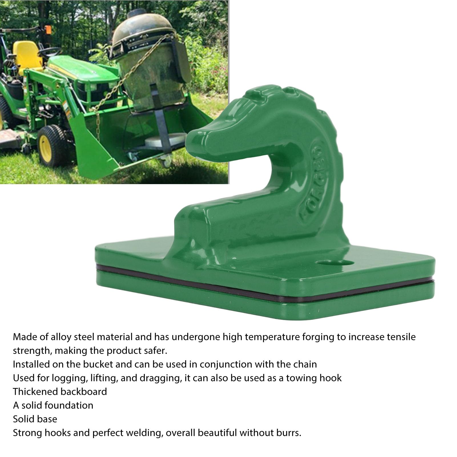 Aramox Traktor-Eimer-Greifhaken-Set, 3 8-Zoll-Eimerhaken-Set aus Legiertem Stahl der Güteklasse 70, Tragfähigkeit 15.000 Pfund mit Rückplatte für Traktoren, UTV, Wohnmobil, Abschleppen und (Green)