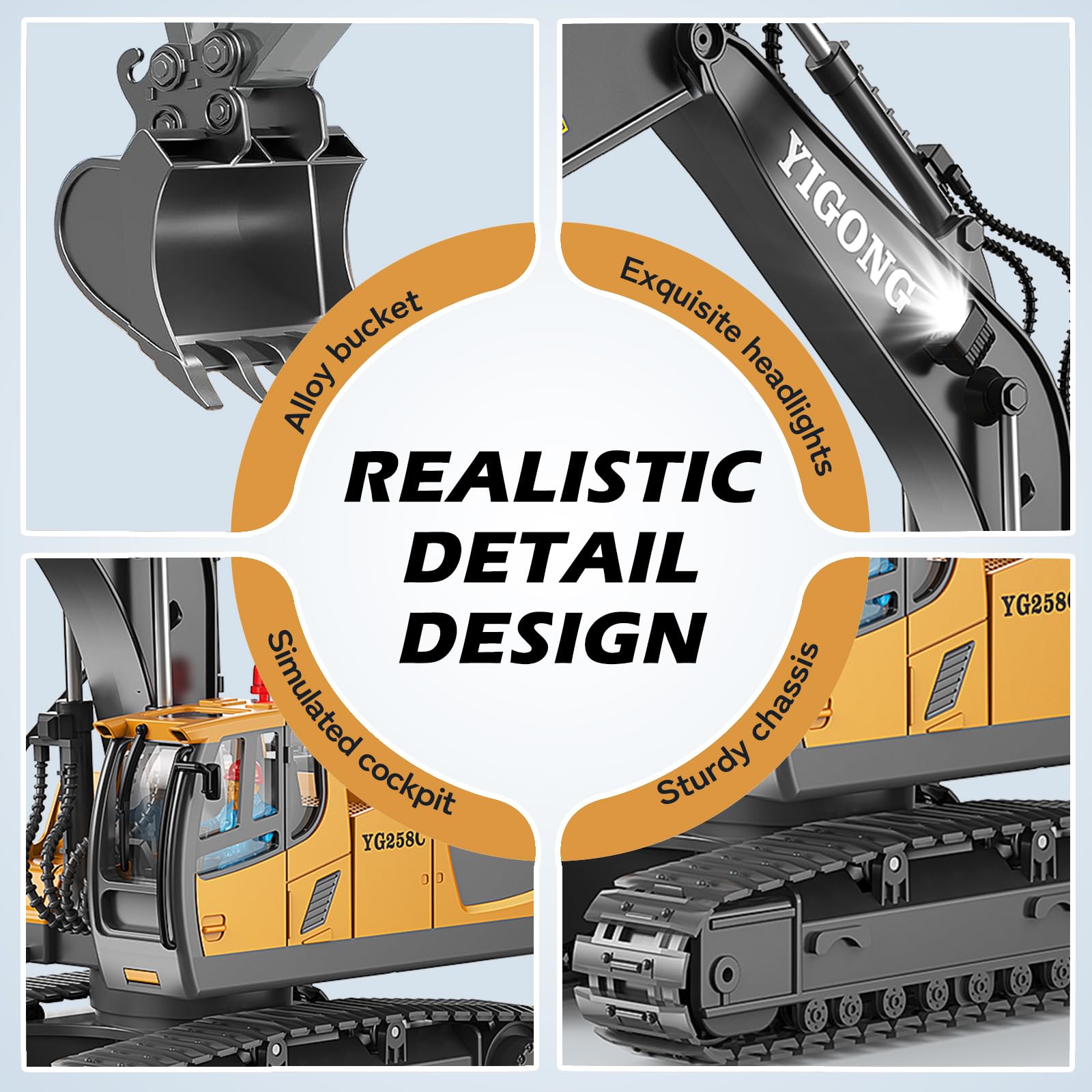 Remote Control Excavator Toy RC Play Excavator Construction Vehicles, 11CH 2.4Ghz RC Sand Digger with Metal Shovel & Light, Construction Truck Toys for Boys 3 4 5 6 7 8-12 Year Old Kids Birthday Gifts