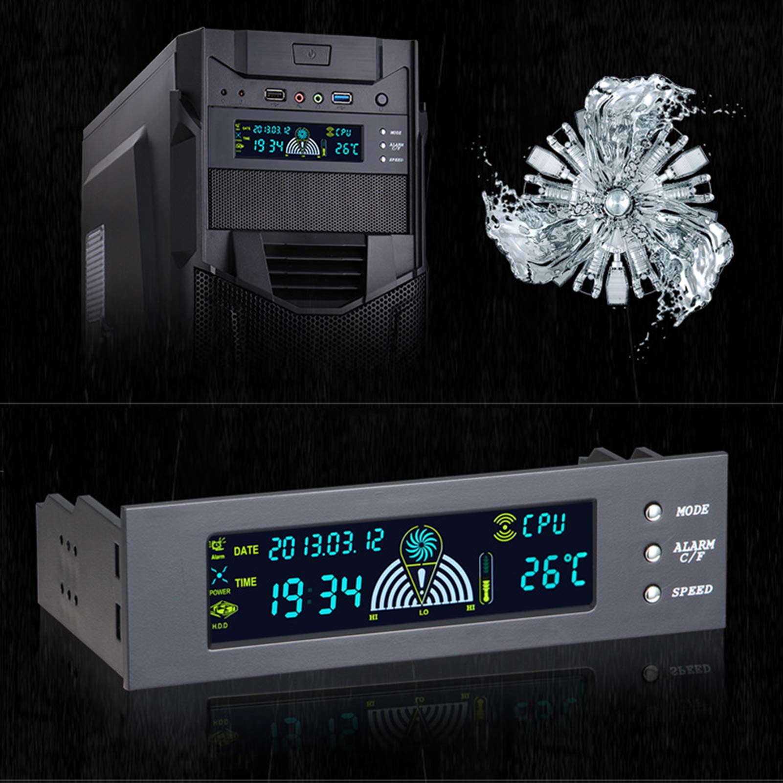 di Controllo della Temperatura Regolabile con Regolatore di velocità a 3 Ventole per Appassionati Pannello Frontale Display LCD da 5,25 Pollici