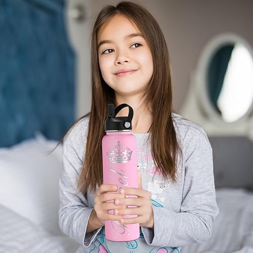 Miniatura 6 de MaWeeTn Botella de agua personalizada con aislamiento personalizado con tapa con popote, botellas de acero inoxidable grabadas personalizadas de 24