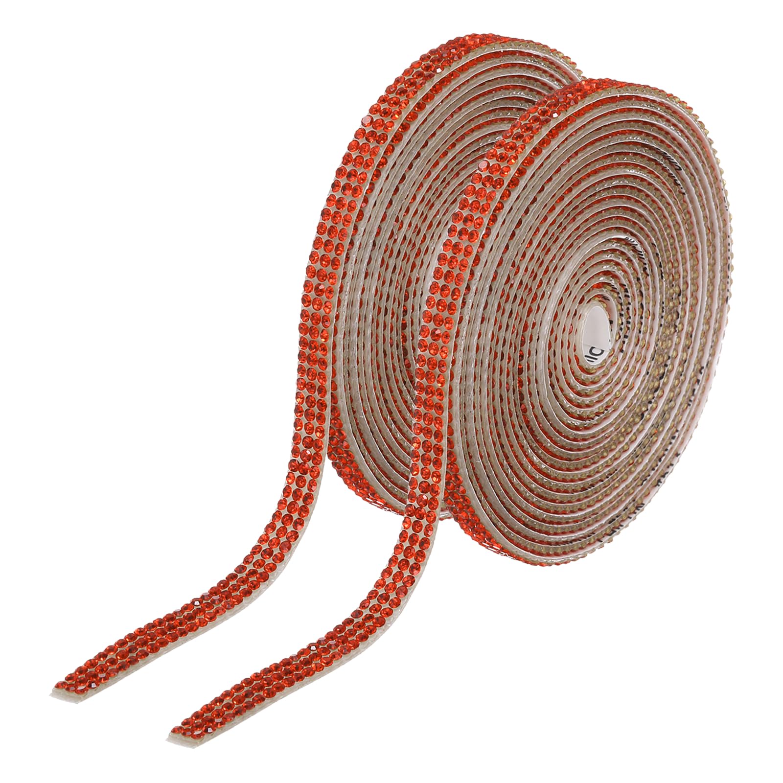 sourcing map 2Pcs Rhinestone Ribbon Self Adhesive Crystal Rhinestone Strips 0.66cm x 3 Yard Bling Rhinestone Ribbon Roll 3 Rows for DIY Crafts Wedding Clothing Nails Decoration, Orange