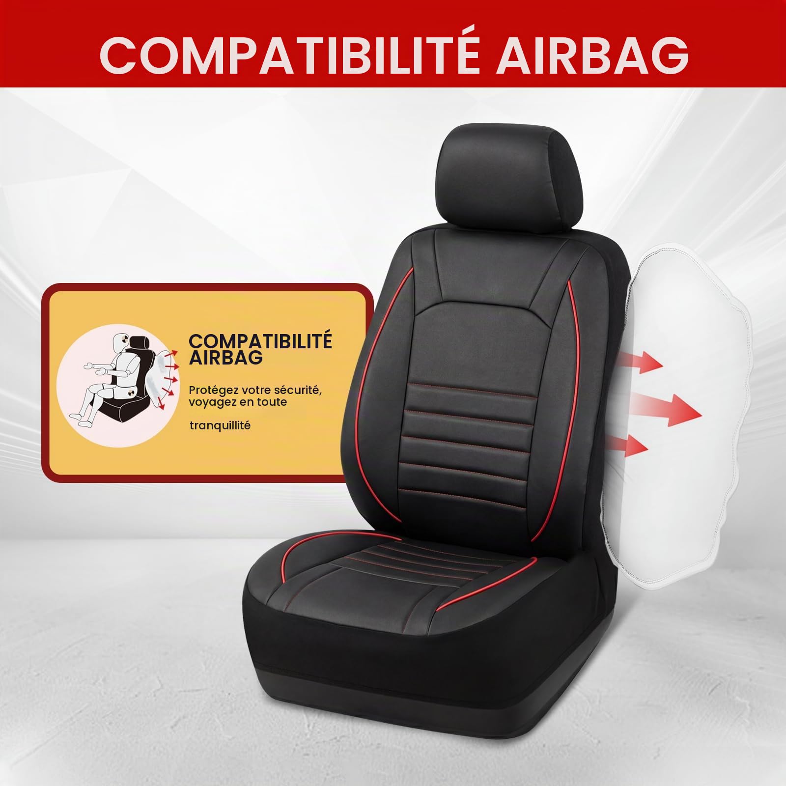AUTOYOUTH Housses de siège avant universelles imperméables en cuir PU Rouge/noir Compatible avec airbag Paire pour SUV Van Berline