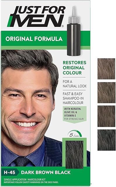 Just For Men Original Formula Dark Brown Black Hair Dye, Targets Only The Grey Hairs, Restoring The Original Colour For a Natural Look  H45