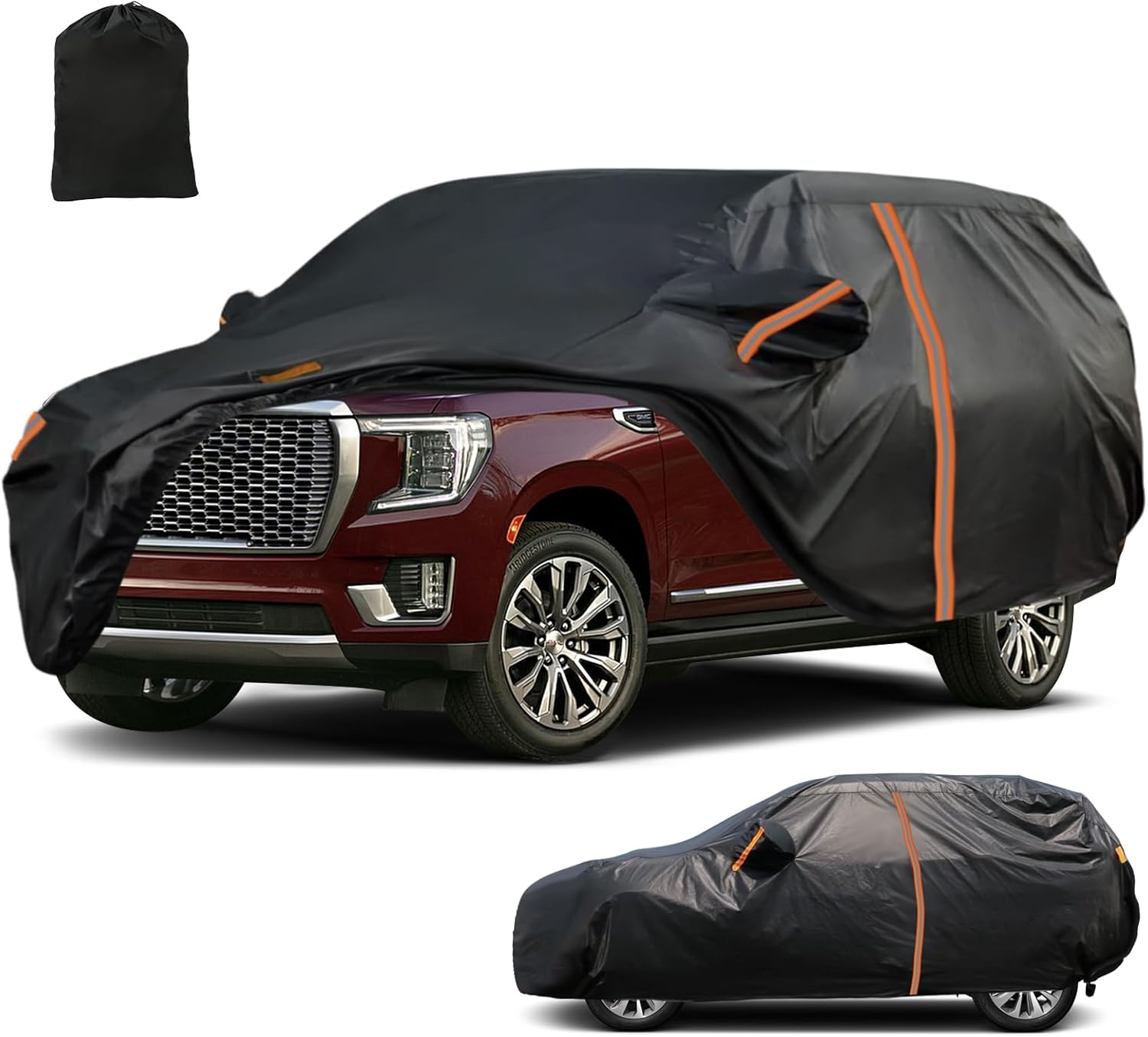 SUV Car Cover for GMC Yukon XL Denali 2004-2025, All Weather Outdoor Full Car Cover with Zipper Door & Windproof Straps, Rain Sun UV Dust Protection
