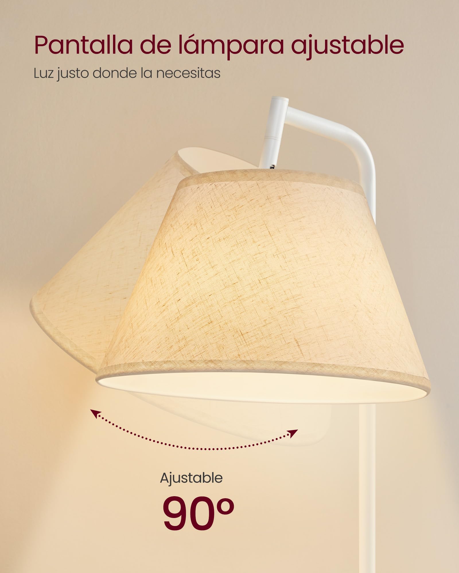VASAGLE Mesa Auxiliar con lámpara 3 en 1 lámpara de pie con Mesa y Cesta de Tela para salón, mesita de Noche, Bombilla LED, luz y Pantalla Ajustable, Marco de Acero, Blanco Mate LFL004WC04