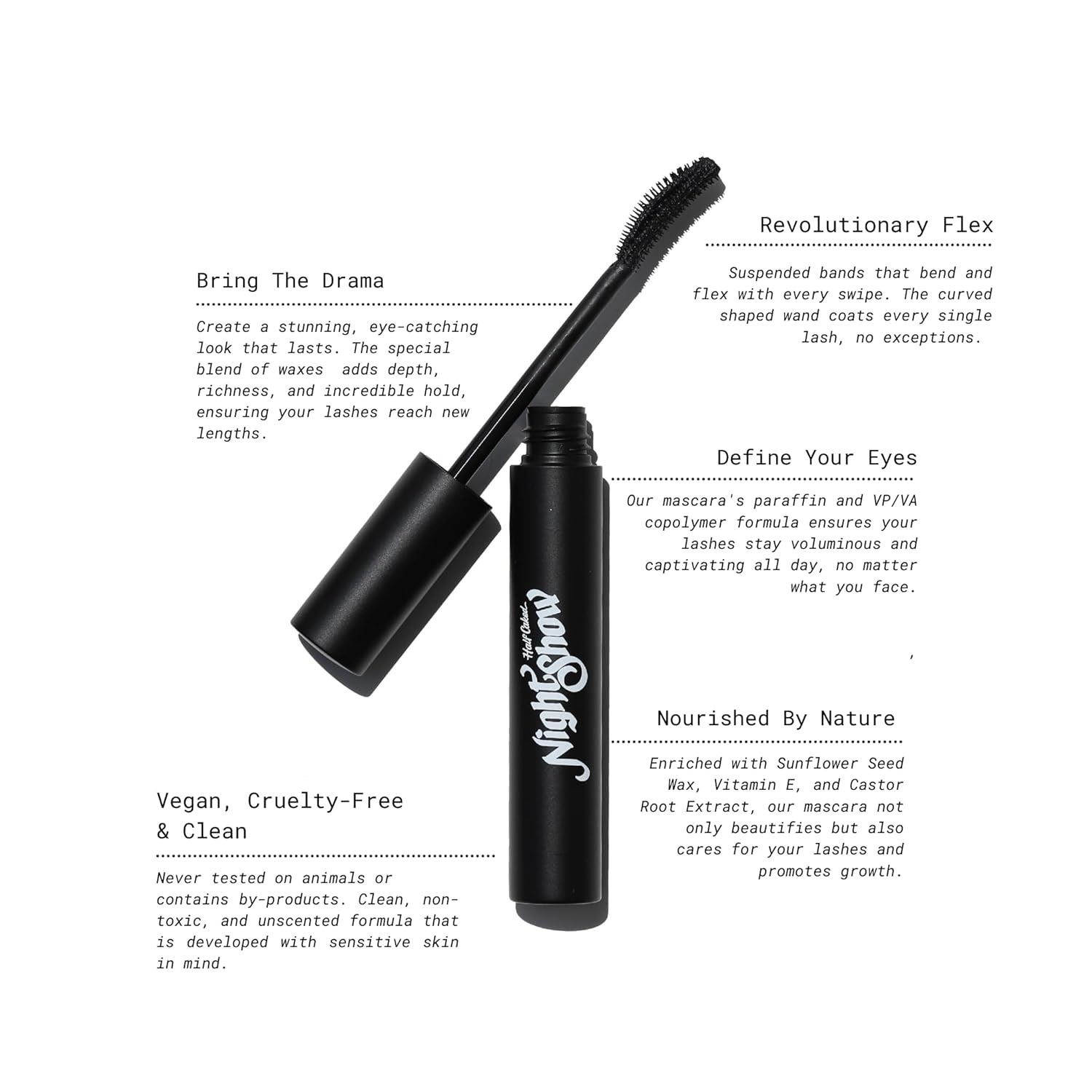 Half Caked Night Show Volumizing Mascara, Black Heart (Blackest Black) | Volumizes, Lifts, Lengthens, and Separates Eyelashes, Long-Wearing, Smudge-Resistant | Vegan & Cruelty-Free | 8ml / 0.27 fl oz image 7 of 8 B0CH1NBQFV