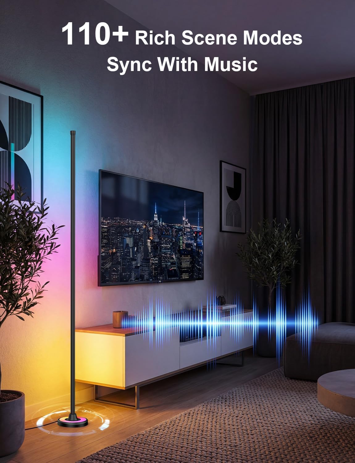 APPECK RGBW Corner Floor Lamp with Wi-Fi App Control, 60 Inch Smart Standing Lamps with 114 Scenes, DIY Mode, Music Sync, Modern Standing Lamps for Bedroom, Living Room