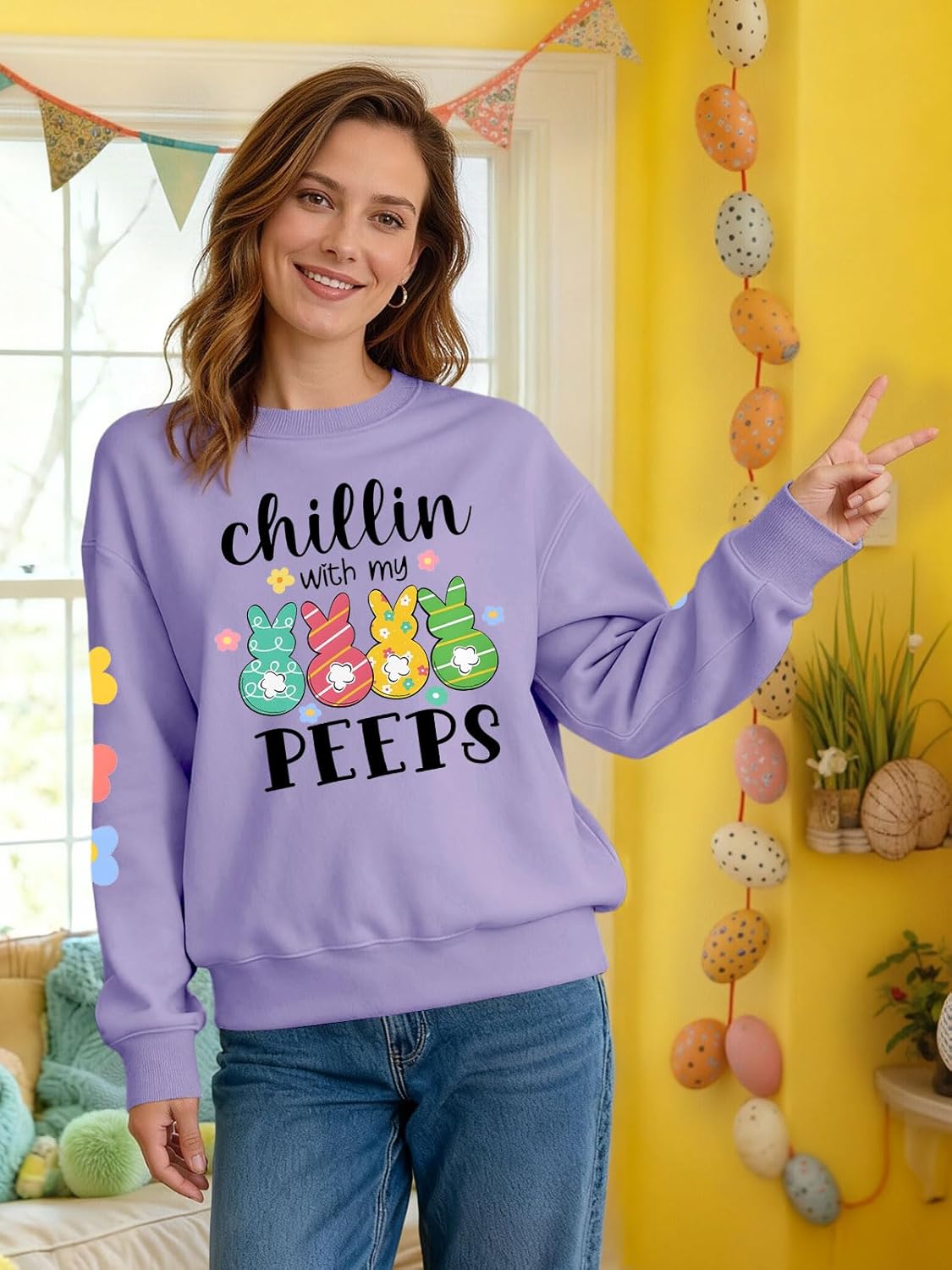 Easter Sweatshirts for Women Cute Easter Bunny Shirt Casual Rabbit Graphic Pullover Tops - Image 4