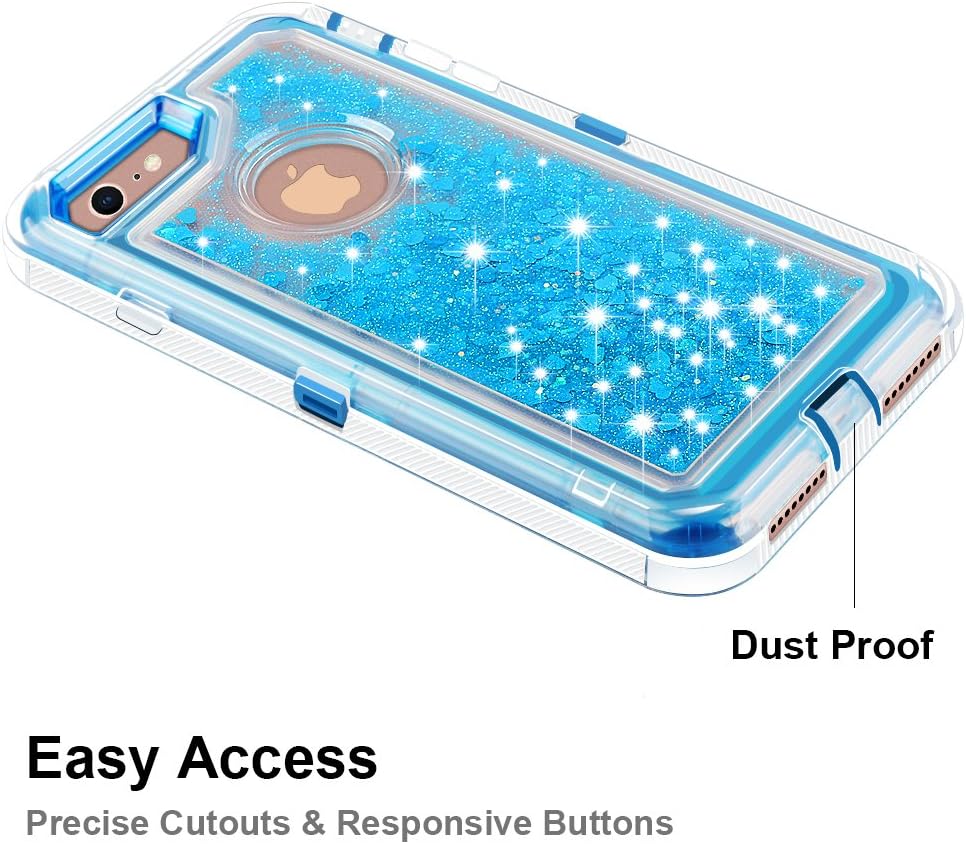 Anuck Case for iPhone 8 Case, for iPhone 7 Case (4.7 inch), 3 in 1 Hybrid Heavy Duty Defender Case Sparkly Floating Liquid Glitter Protective Hard Shell Shockproof TPU Cover - Blue