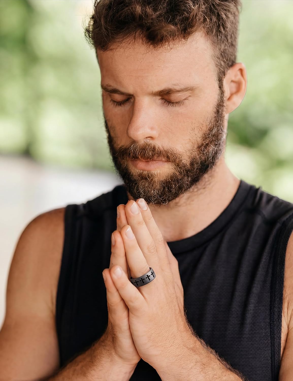 King Will 8mm Width 2.3mm Thick Cross Silicone Wedding Ring for Men Women, Faith Lasered Hypoallergenic Flexible Rubber Band Ultra-thin and Breathable, Comfort Fit for Active Lifestyle Gym Workout