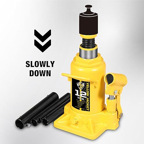 Miniatura 5 de Gato de botella de perfil bajo de 12 toneladas, 7-12" a 13-1316" Rango de elevación soldado hidráulico Stubby Jack (24,000 libras), amarillo