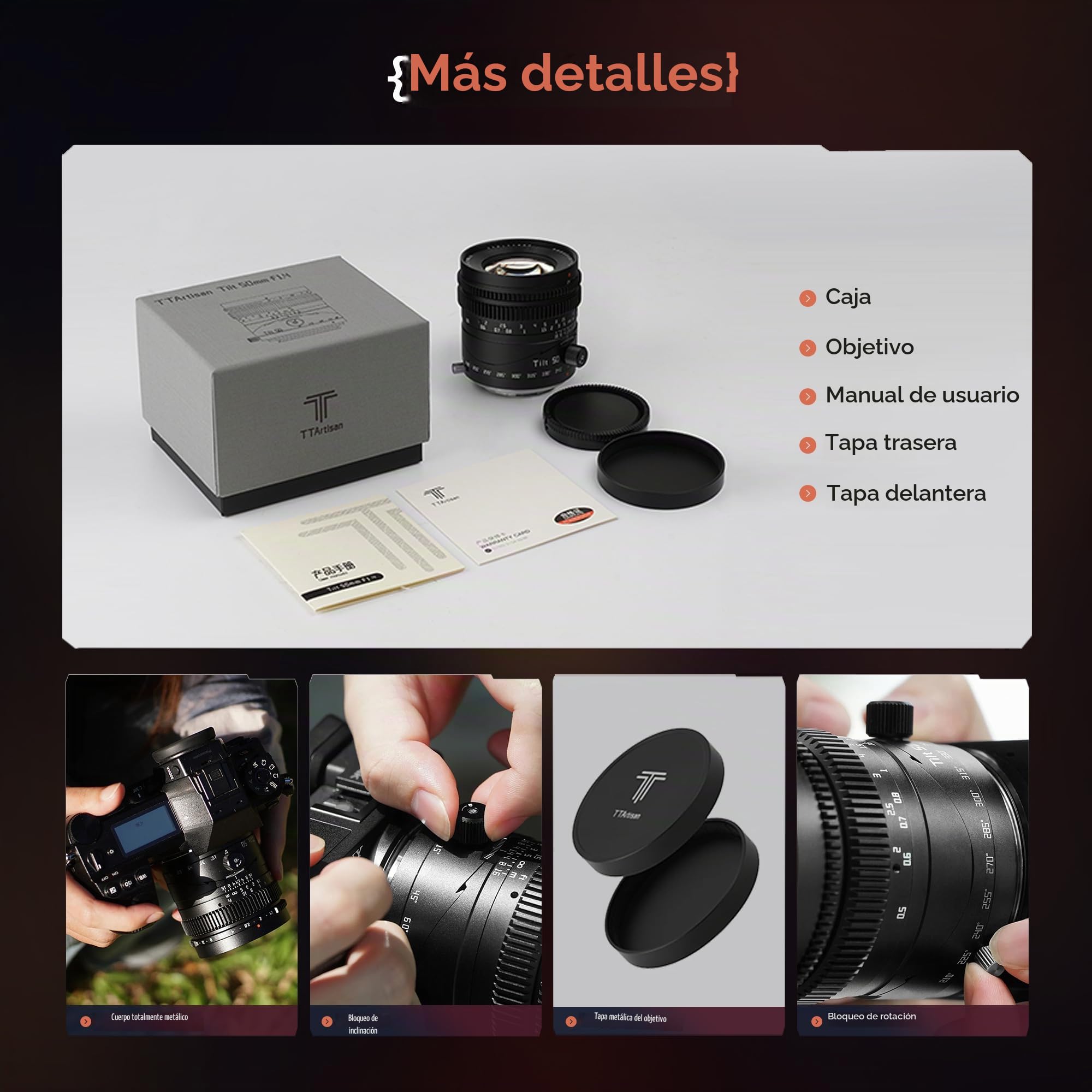 TTARTISAN 50mm F1.4 Objetivo de cámara inclinable para Montura Sony E Fotograma Completo Enfoque Manual Objetivo Gran Apertura Paisaje en Miniatura Lilliput Shooting