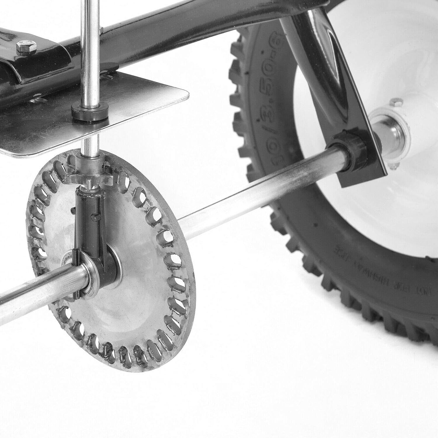 Close-up of the gear and spreading plate mechanism