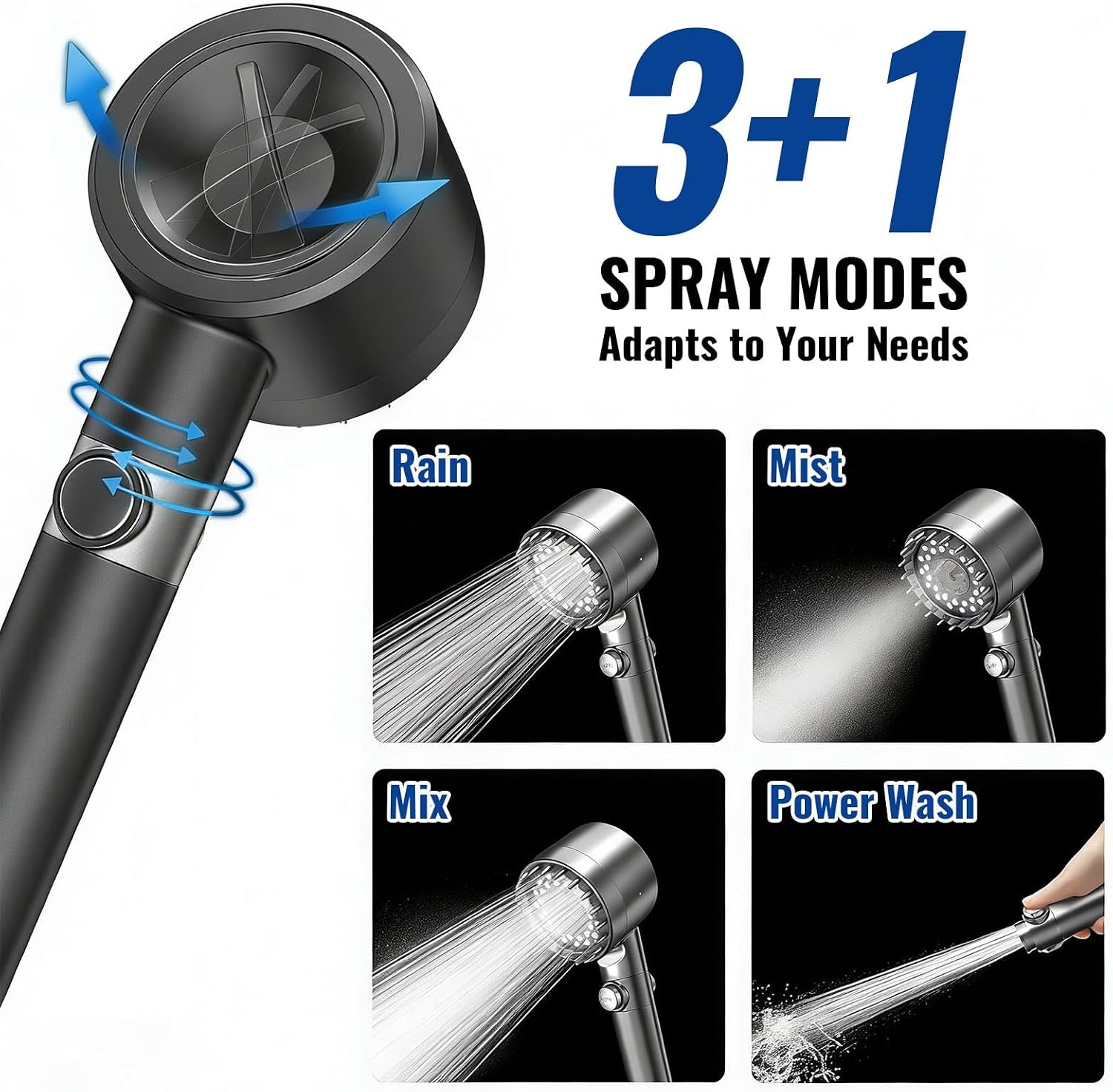 FILTERED HANDHELD Shower Head with 5 Filters, HIGH PRESSURE 4 Spray Modes, Anti-Clog Silicone Nozzles, ON/OFF Pause Switch, Hose & Holder, G1/2 Fit for HARD WATER, Pet Bath image 4