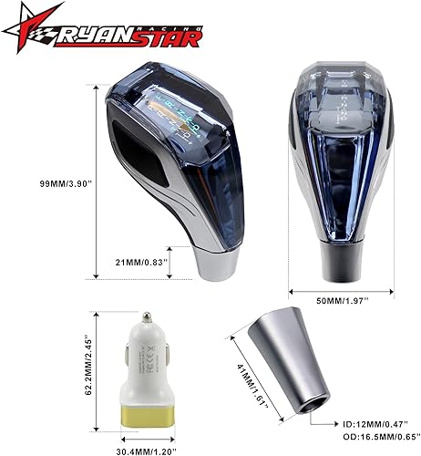 Miniatura 6 de Ryanstar - Pomo de palanca de cambios de cristal iluminado LED activado por tacto compatible con la mayoría de los automóviles sin palanca de