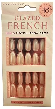 Pearlessence Glazed Glam Mix & Match Press-On Nails | 48-Count Mega Pack | Vanilla Eclair & Pink Macaron | Medium Almond Shape | One-Minute Application
