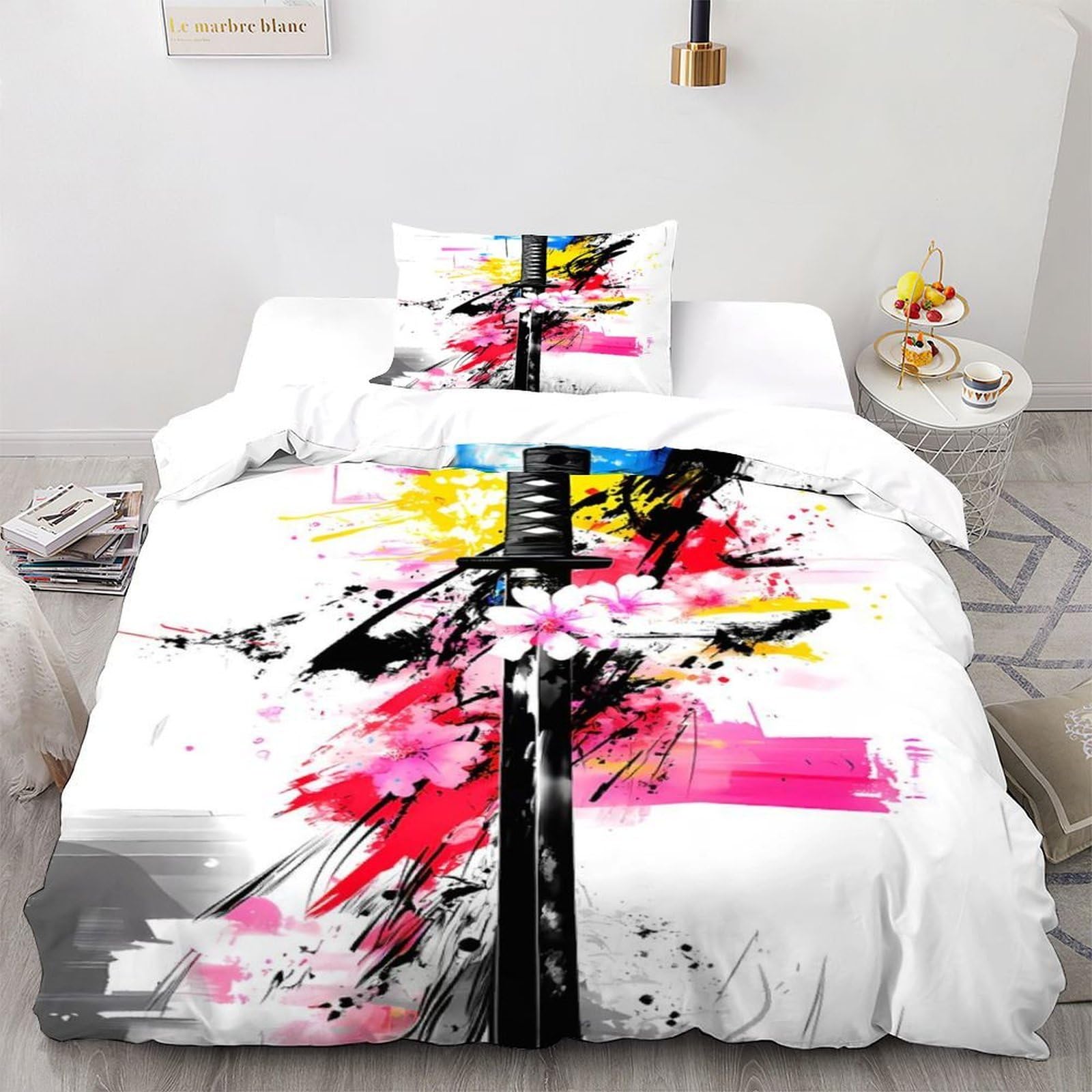 Katana Cerise housse de couette 2 pièces style gothique en microfibre 135x200 cm