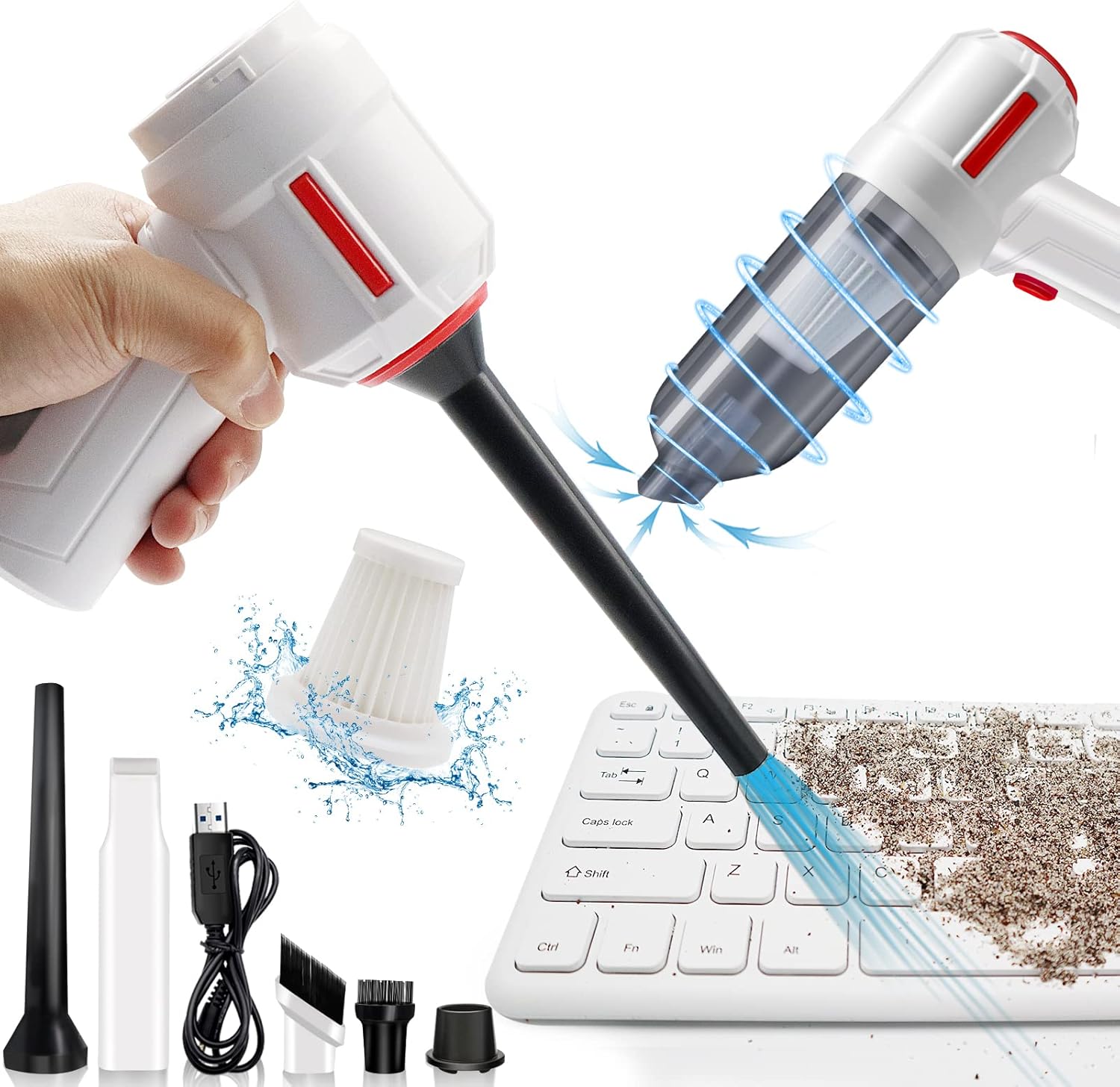 Air Duster, Vacuum & Compressed Air & Blower 3-in-1, Keyboard Cleaner, 35000 RPM Electric Canned air can, Cordless Blower for Computer Desk Electronics Dust Cleaning, Rechargeable : Electronics