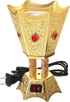 Sewroro Electric Incense Burner, Metal Electric Incense Burner Desktop Plug-in Censer for Home Office US Plug, Golden