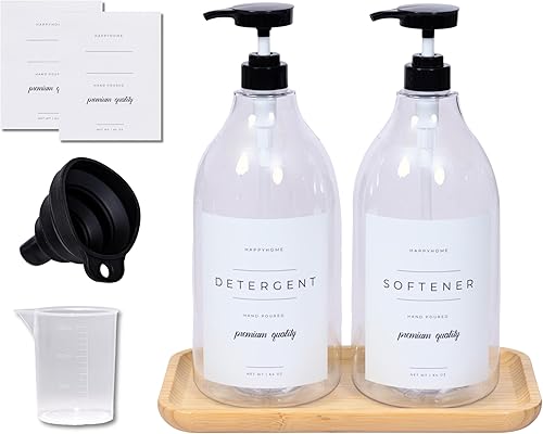 Dispensador de detergente líquido para lavandería  2 recipientes decorativos de plástico PET de 64 onzas con etiquetas resistentes al agua  Incluye
