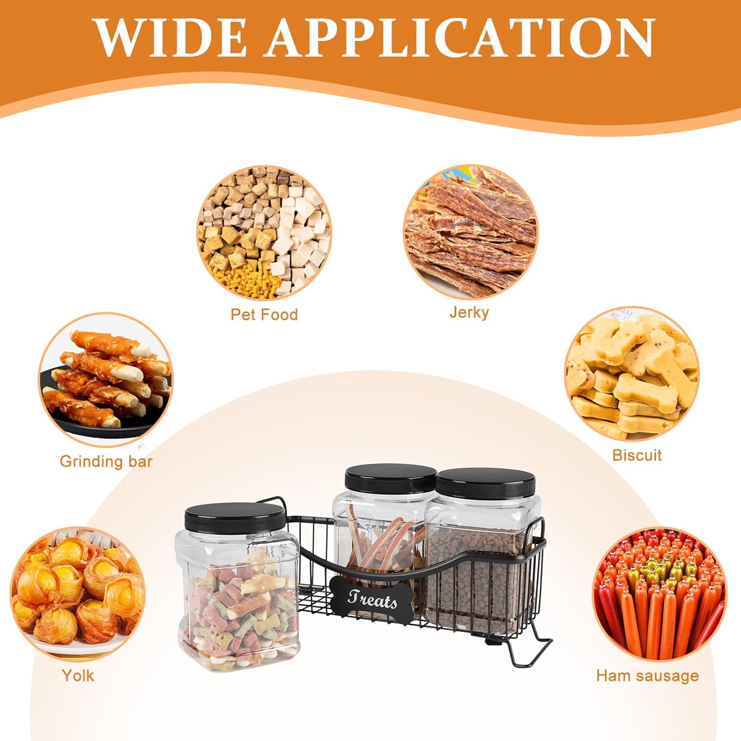 68 oz Dog Treat Container,Dog Food Storage Container with Wire Frame,Dog Treat Jar 3 Piece Set,Airtight Dog Treats Bin,Cat Dog Biscuit Dispenser,Cat Treat Jar for Kitchen Counter