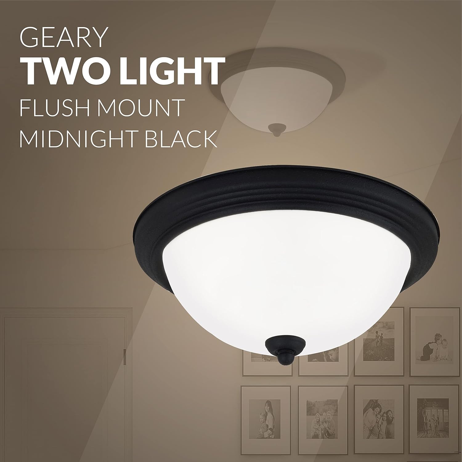 Generation Lighting 2-Light Geary Transitional Flush Mount Ceiling Lamp Midnight Black 77064-112, Ceiling Light Fixture for Home Decor, Ceiling Mount Light for Bedroom, Kitchen, Living Room Decor