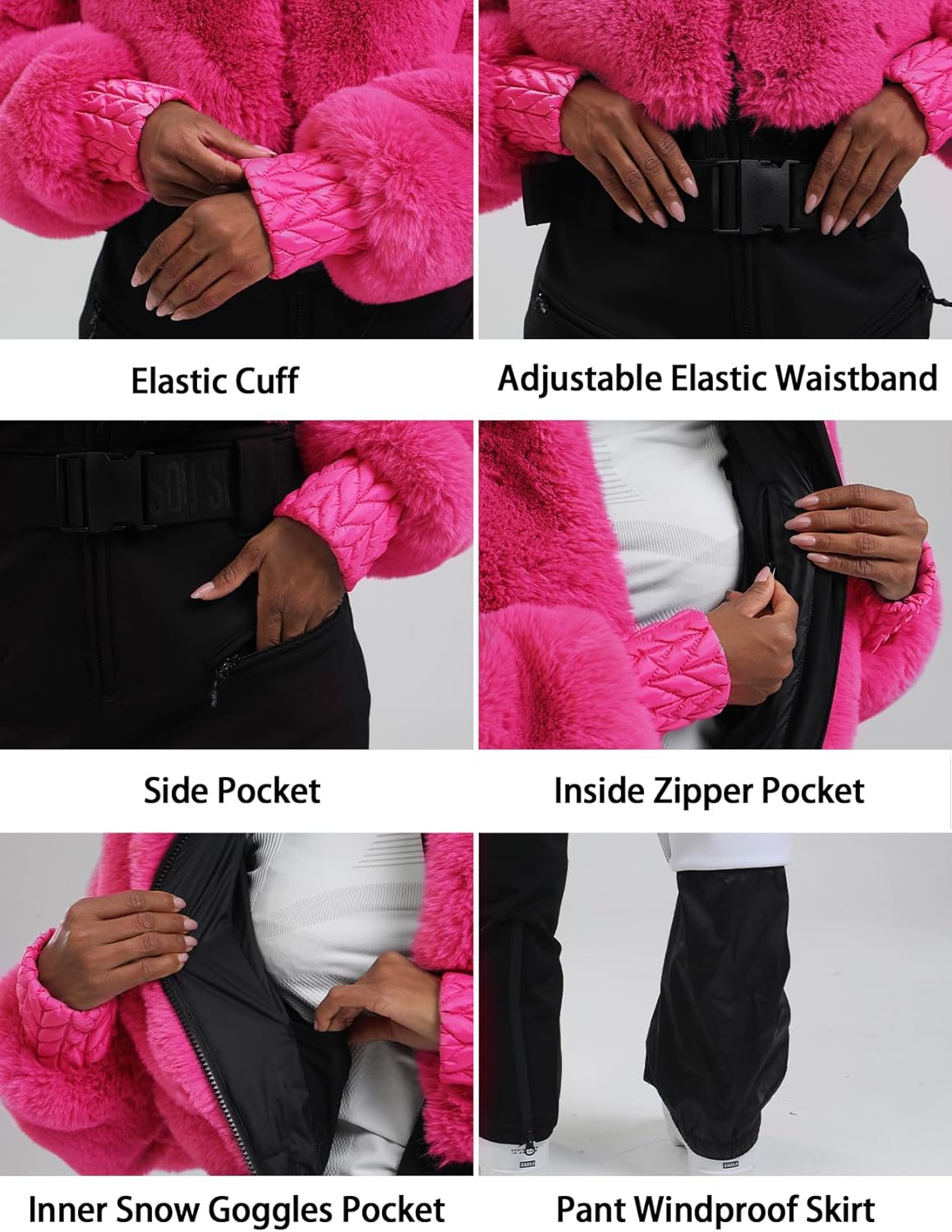 GSOU SNOW Women Ski Suit One Piece Snowsuit Snowboard Faux Fur Collar Slim Jumpsuit Jacket Insulated Windproof Outdoor Winter - Image 5
