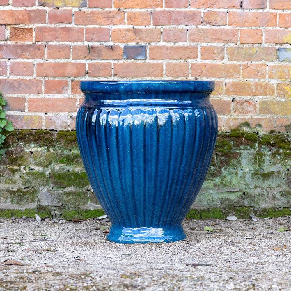 Primrose H65cm Terracotta Round Planter In Royal Blue Garden Patio Flower Pot