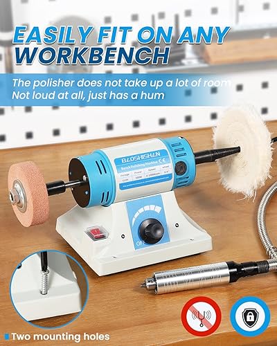 Miniatura 5 de BAOSHISHAN Pulidora de joyas, máquina pulidora de banco con accesorios, molinillo de pulido de mesa multifunción, 110 V para joyas, madera, ámbar,