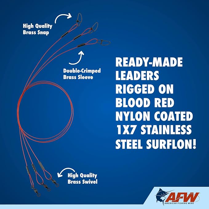 AFW líder de pesca acero inoxidable rojo 18 pulg 3 piezas miniatura 5