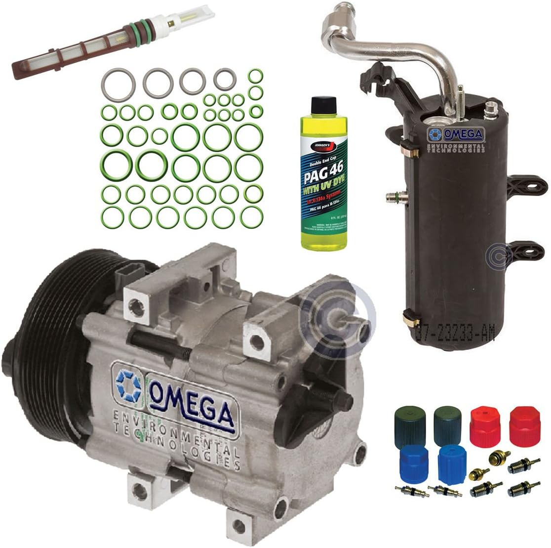 AC A/C compressor kit compatible with: 1999 2000 2001 2002 2003 Ford F250 F350 F450 F550 V8 7.3L Turbocharged Diesel ONLY