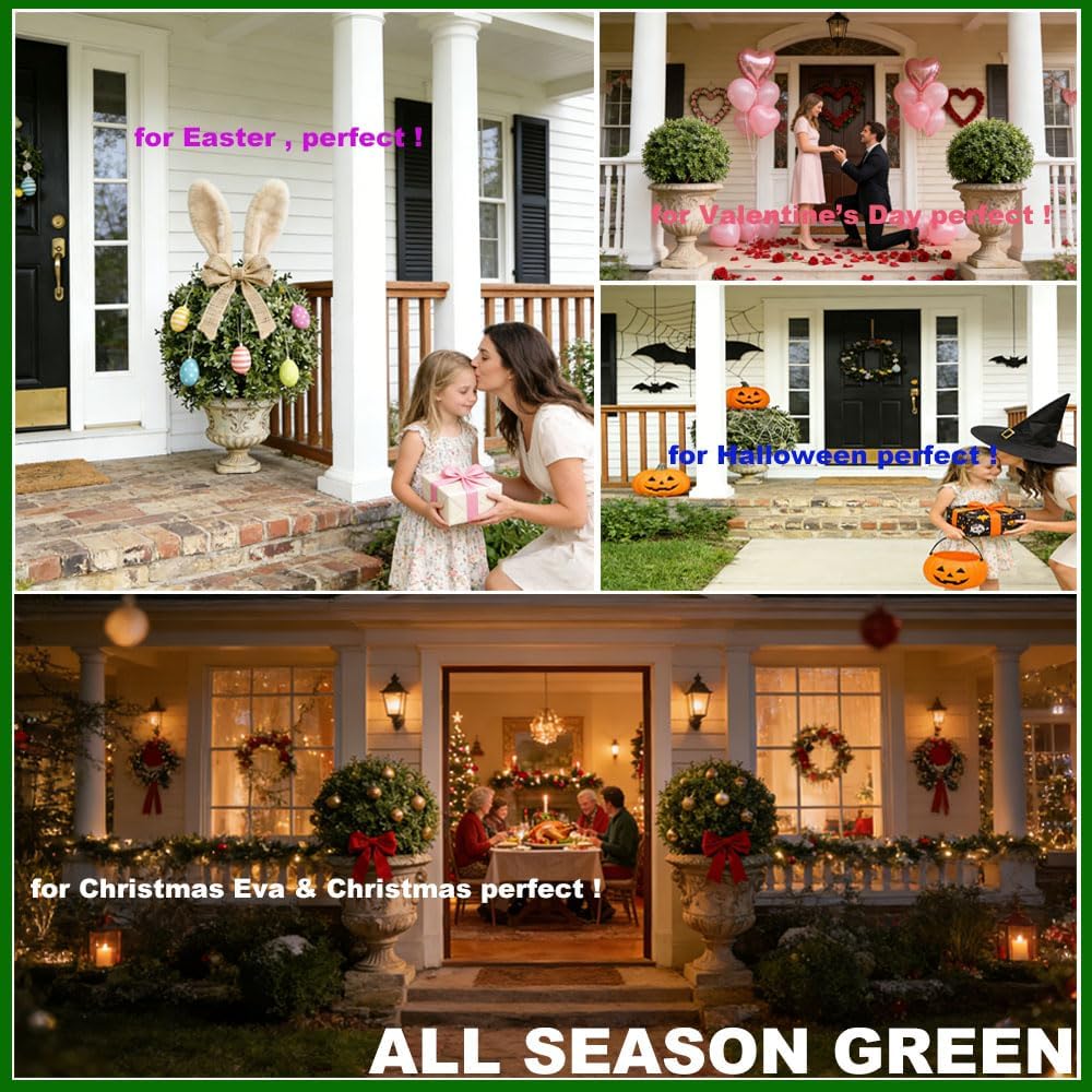 ALL SEASON GREEN 2'T 18''W Boxwood Ball Artificial Topiary Trees Potted Faux Outdoor Plants for Home Porch Decor Set of 2 - Image 3