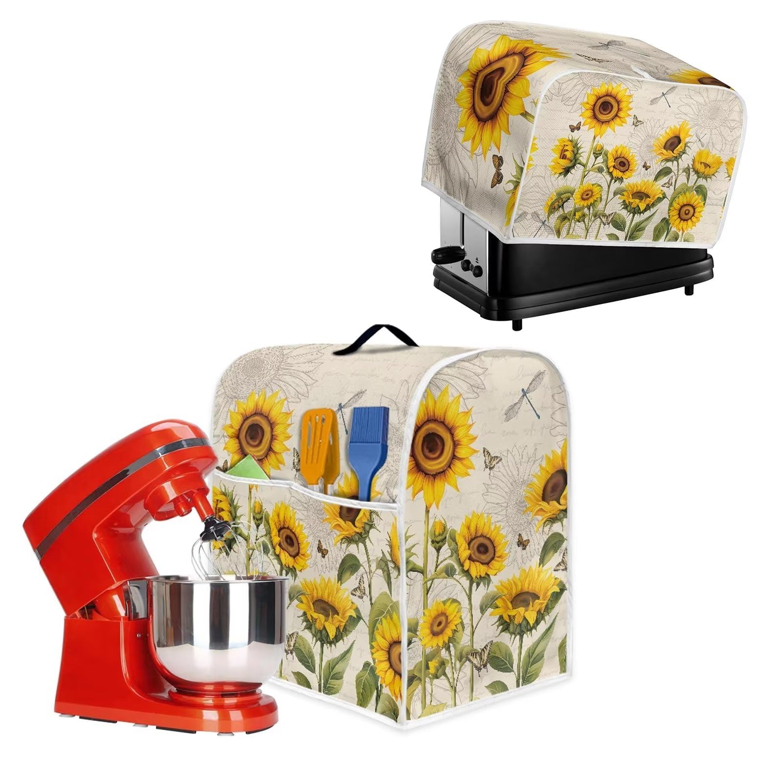 DISNIMO Sunflower Dragonfly 4 Slice Toaster Cover and Stand Mixer Cover Compatible with 6-8 Quart Kitchen Mixer Home Appliance Covers Stain Resistant