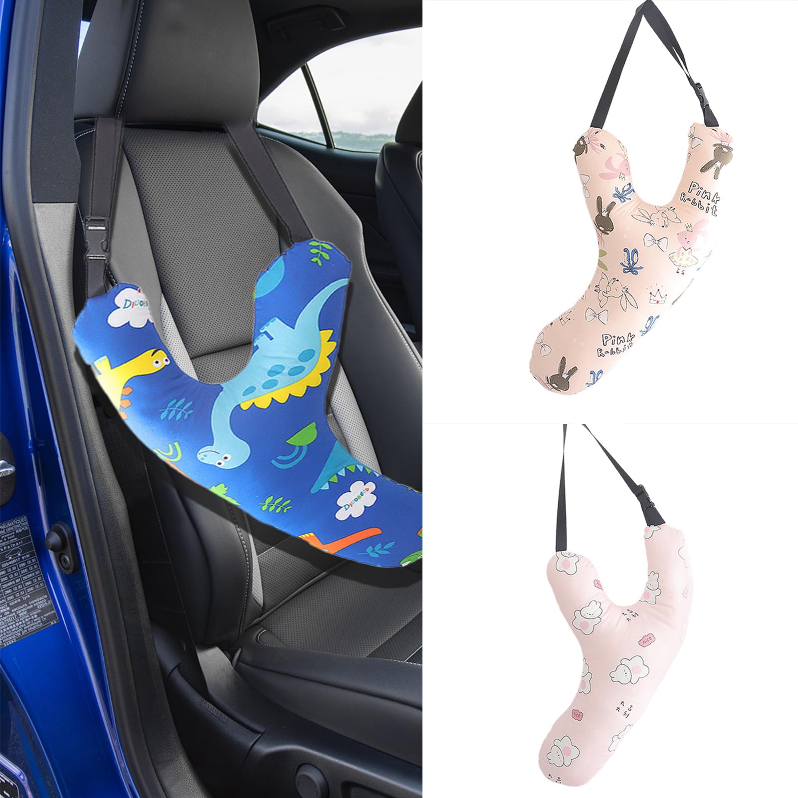 jiingekk Baby Car Travel Pillow Comfortable Neck Support Soft Polyester Adjustable Car Seat Belt Strap