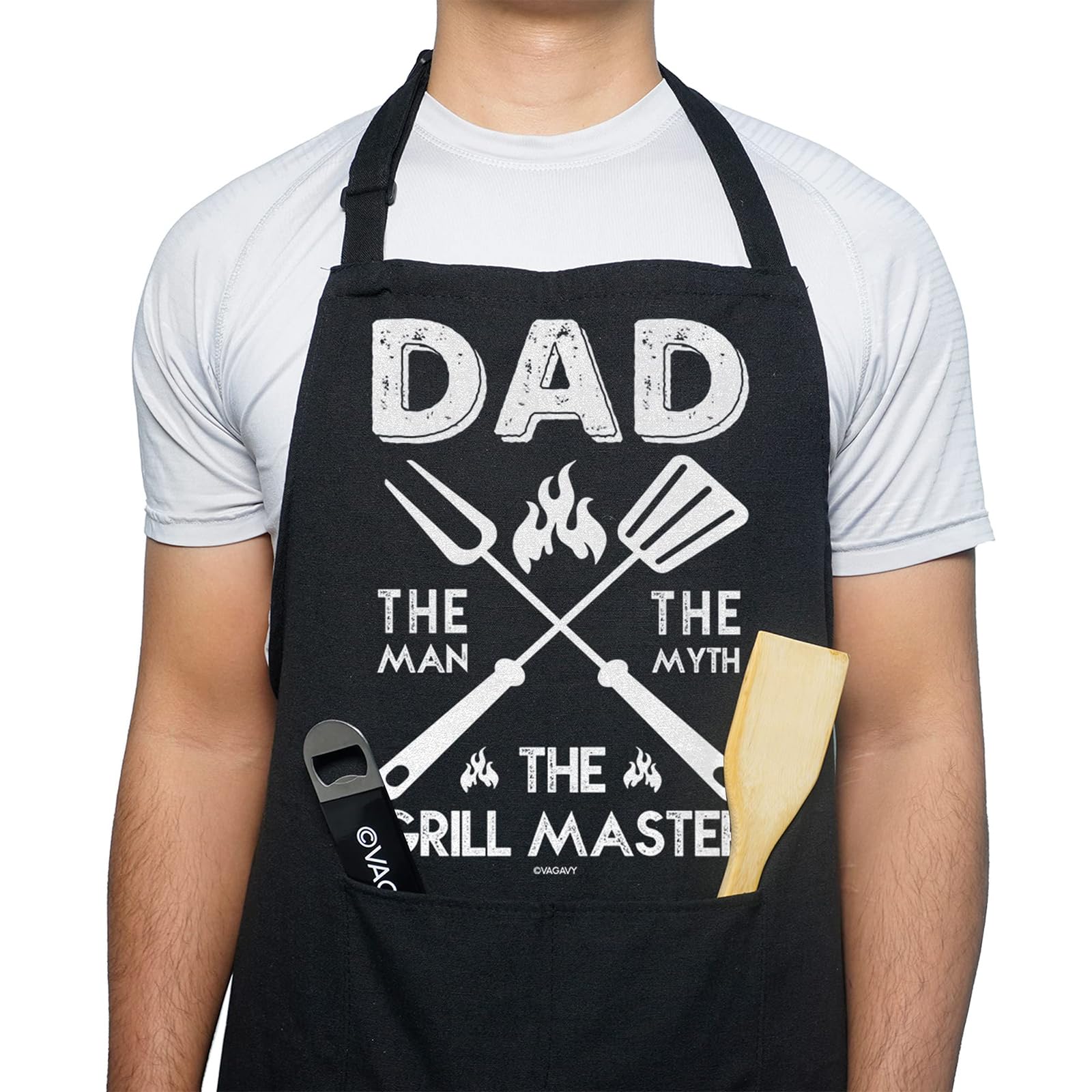 Fathers Day Funny Gifts Bbq Aprons for Men,Funny Dad Apron Gifts, Black Waterproof Apron Gift for Men Dad Husband Boyfriend Ideal for Barbecues, Picnics And Kitchen Use Chef'S ApronWith Two Pockets