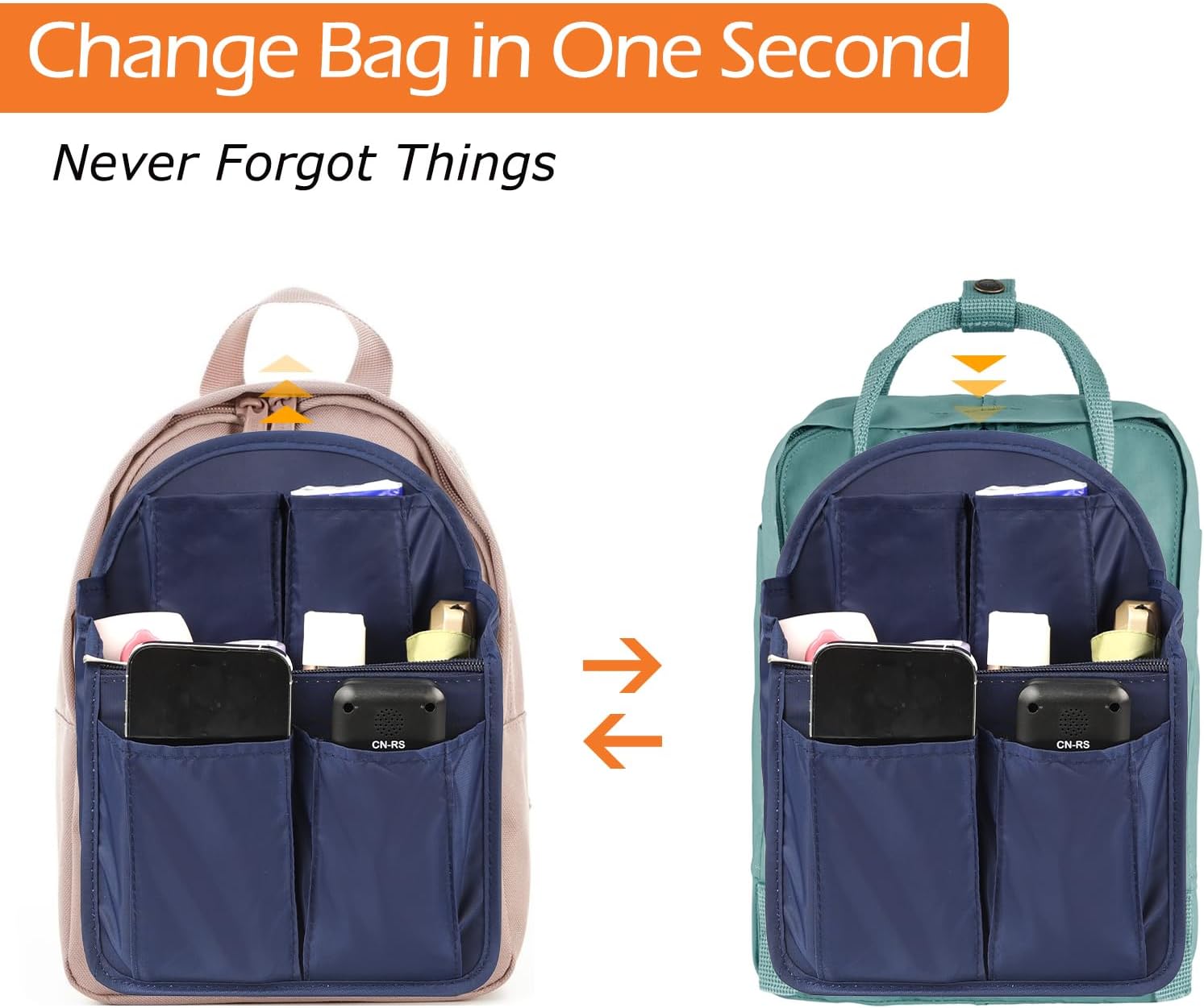 Surblue Backpack Organizer Insert Liner Hanging Travel Rucksack Purse and Handbag Insert Pocket, High-capacity Divider Foldable Nylon Shoulder Bag Organizer for Men and Women, (Navy, M) - Image 6