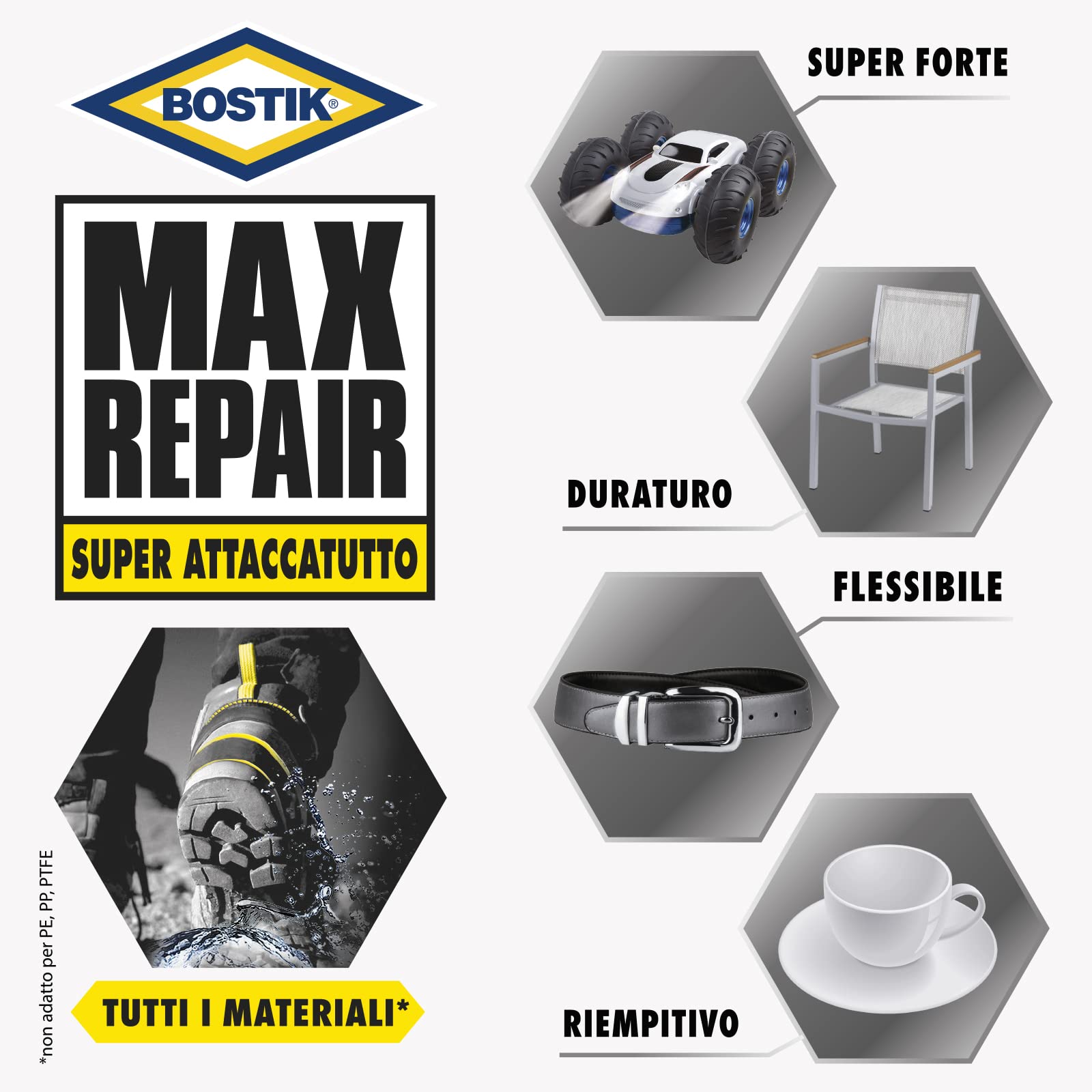 Bostik MAX REPAIR adesivo di riparazione super forte, flessibile, per incollaggi estremi g 20, Trasparente (Confezione da 2)