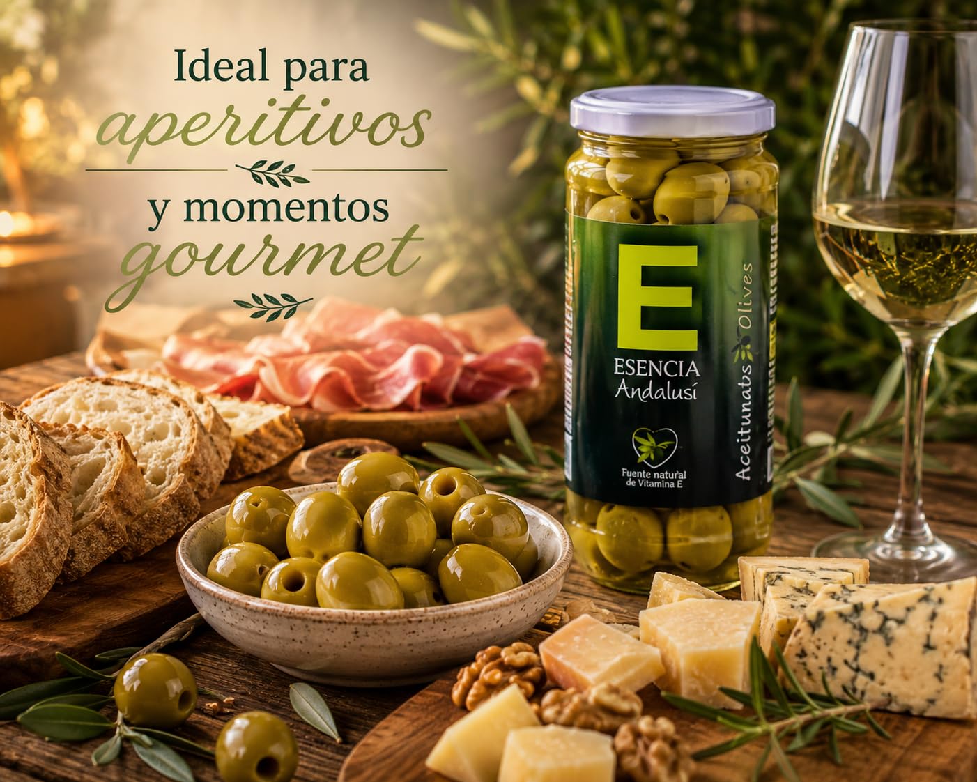 Aceitunas Manzanilla Extra con hueso Sabor Anchoa Esencia Andalusí Gourmet 700g (3 unidades)