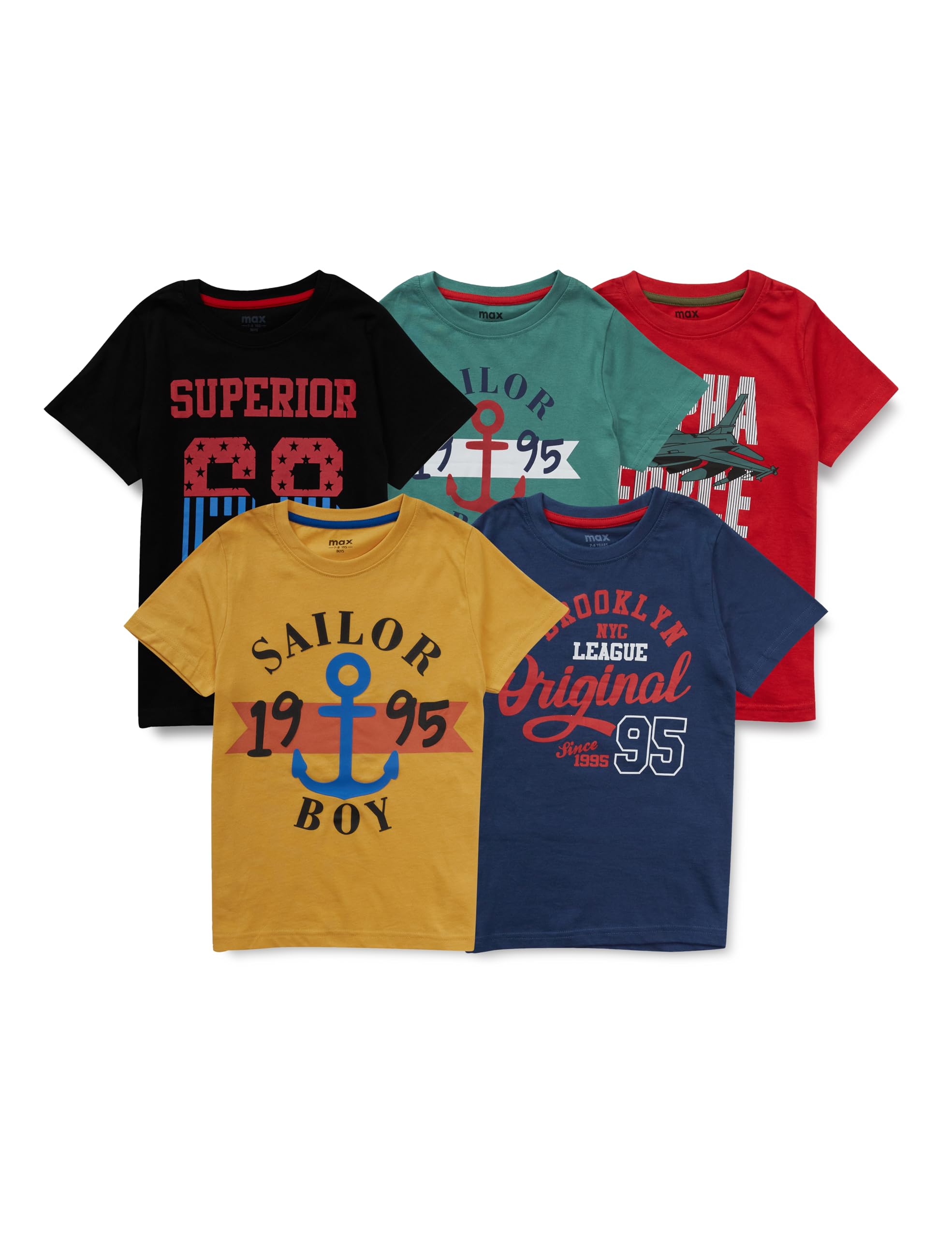 MaxBoys Typographic Printed Crew Neck T-Shirt- Pack of 5