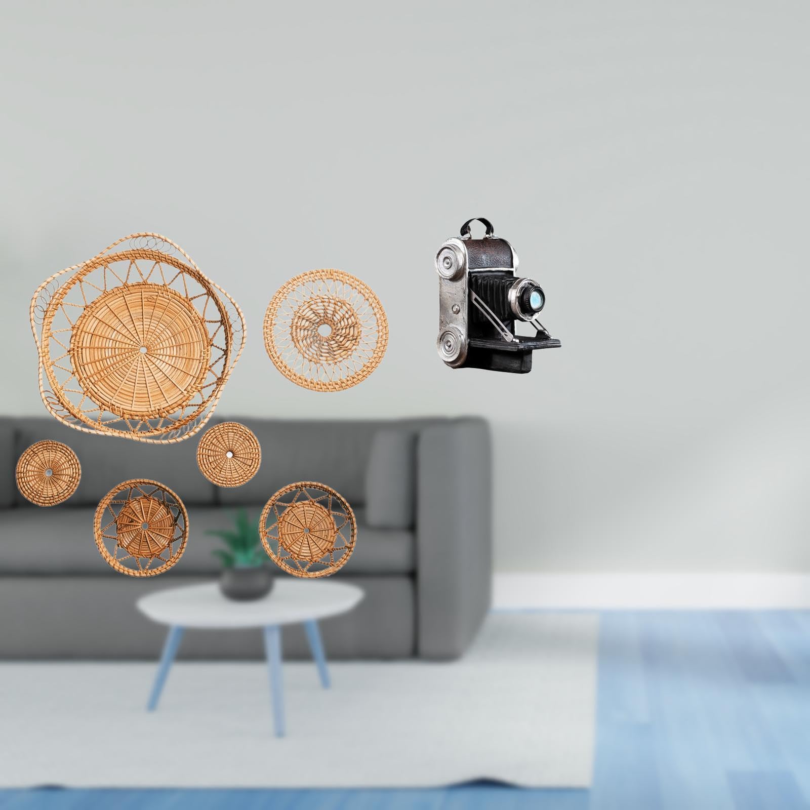 Rattan Woven Wall Art and Resin Camera Statue Model Decorative Ornaments for Tea Room Hallway Bedroom Porch Cafe Cabinets Bar Family-image-14